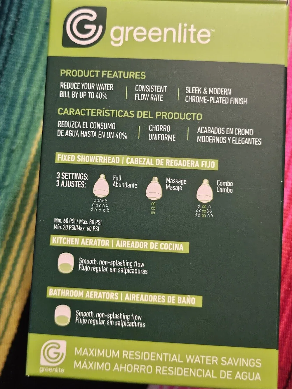 Greenlite, Water Saving Kit, 1 Showerhead 2 Bathroom Aerators 1 Kitchen Aerator